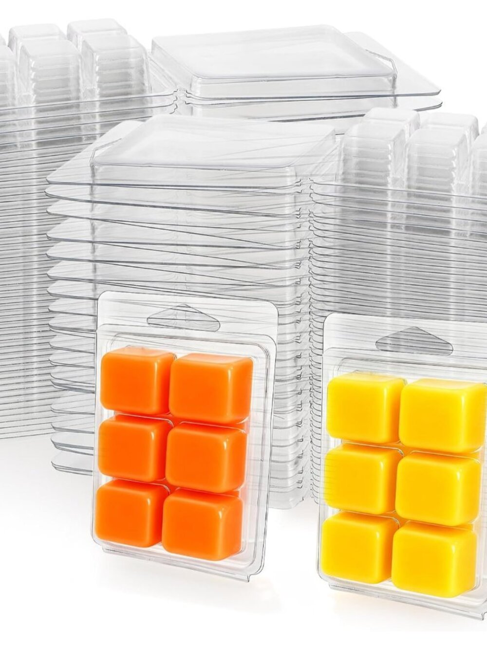 100 Pack Plastic Wax Melt Clamshell Mold, 6 Cavity Square Clear Wax Melt Molds C